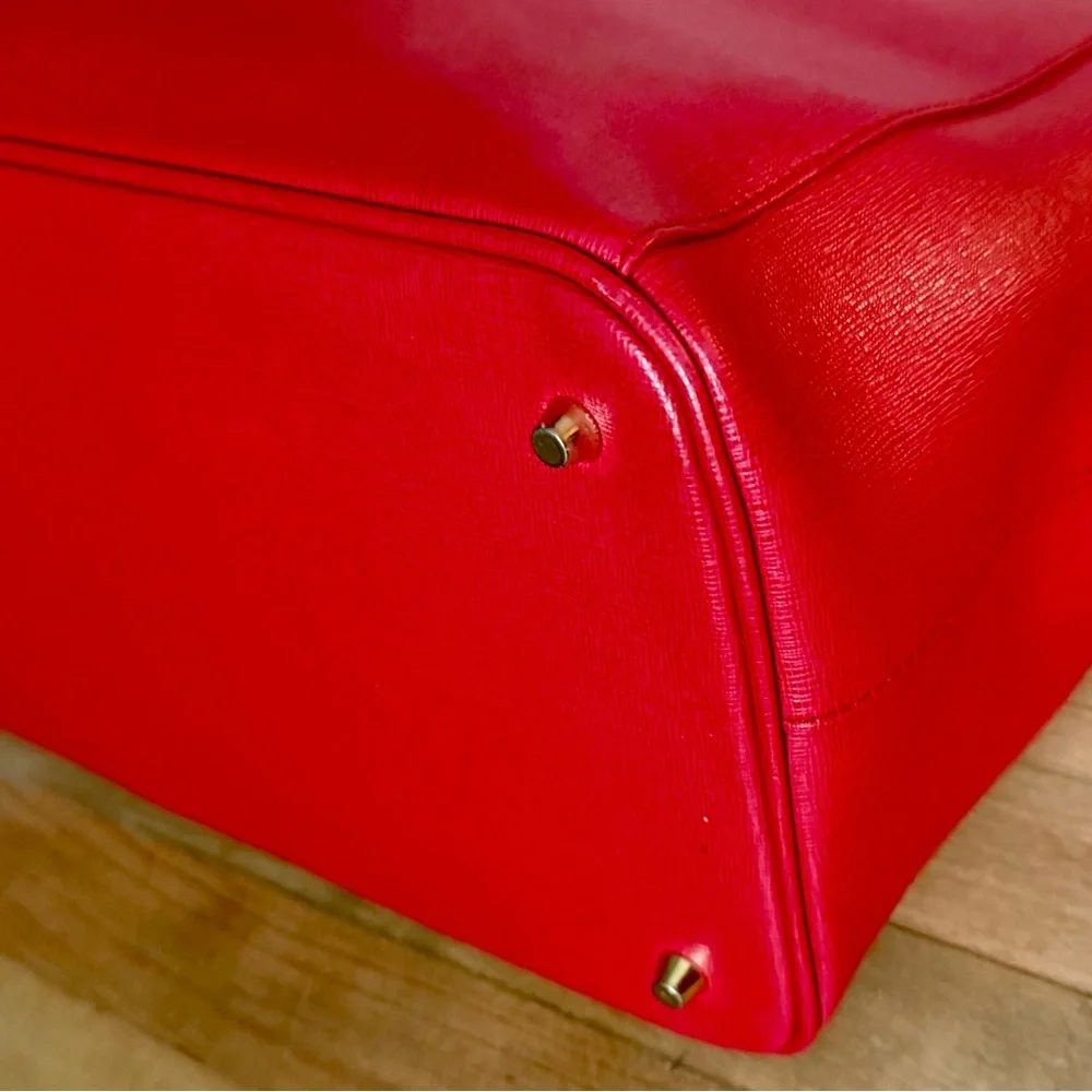 Furla Linda Saffiano Red Leather Top Handle Tote Bag Purse w/ Dustbag EUC